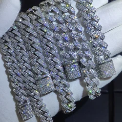 Hip Hop Jewelry 10/12/14/15/20mm CZ Cuban Link Necklace For Men Miami Bling Iced Out Prong Cuban Link Chain Party Gift
