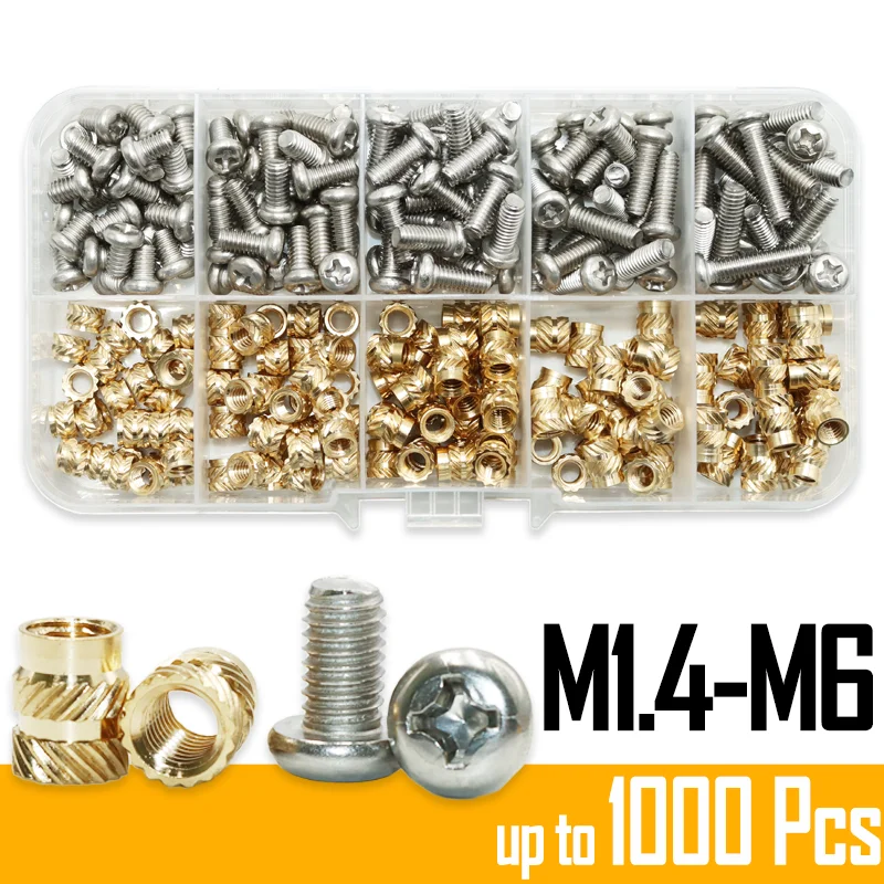 Brass Threaded Insert Nut and Hexagon Bolt for Computer Plastic Printing 3D M2 M3 M4 Copper Inserts Hot Melt Nut Allen Screw Kit