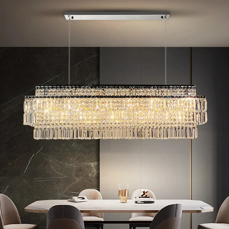 

MZISOSOD for Led Crystal Chandelier Modern Rectangle Hanging Lamp Luxury Indoor Lighting for Dining Room Kitchen Home Decor
