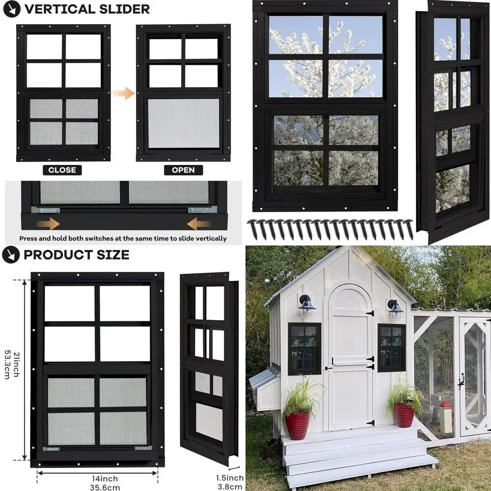 

Double Pack 14 x 21 Tempered Glass Chicken Coop Windows, Suitable for Sheds, Barns, Playhouses, and More (Black)