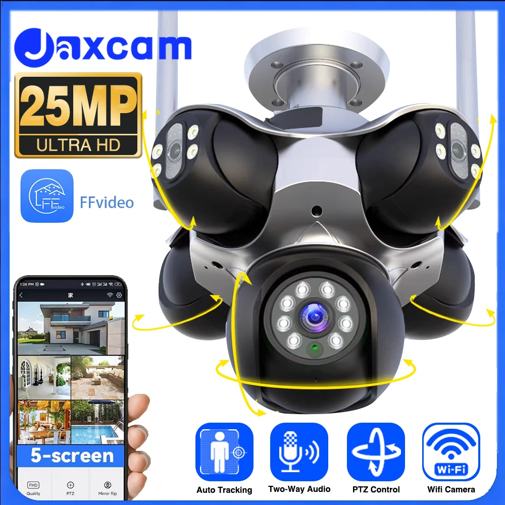 

25MP Outdoor Wide Angle Wifi Camera Five Lens Electric Five Human Auto Tracking PTZ Degree Rotate Wifi Surveillance Camera