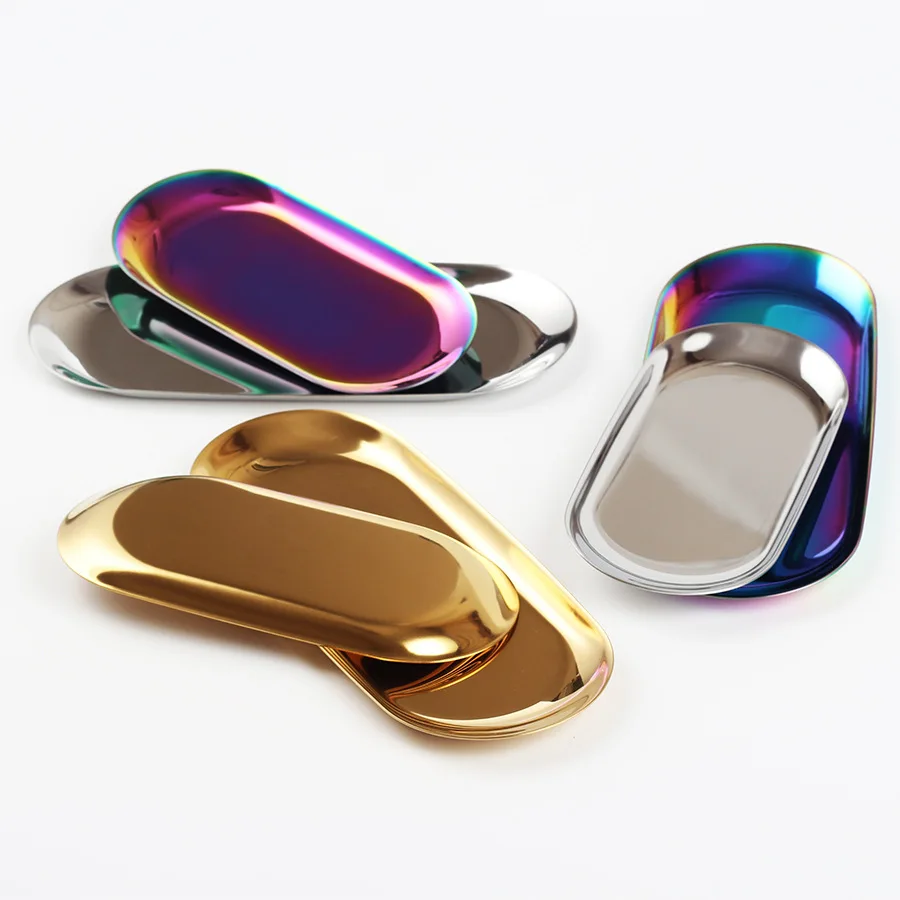 Nordic INS Multicolor Oval Plate Jewelry Key Tray Stainless Steel Metal Desktop Organizer Plate Multifunctional Decorative Plate