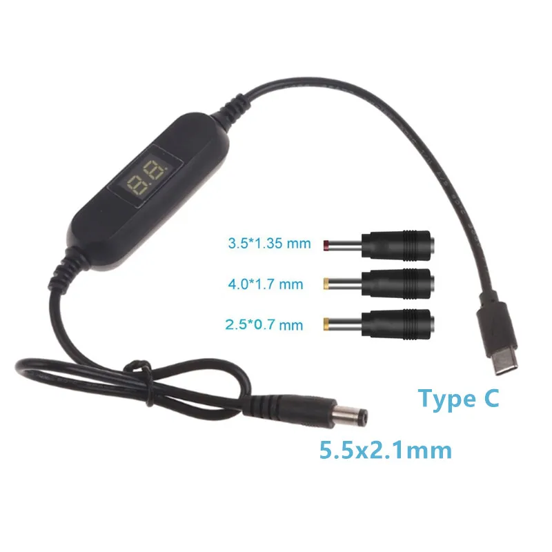 USB C Type C 5V to 1.2V 3V 4.5V 6V 7.5V 9V 12V 2.5mm/3.5mm/4.0mm/5.5mm Adjustable Voltage Cable Step Up Down Converter Cord