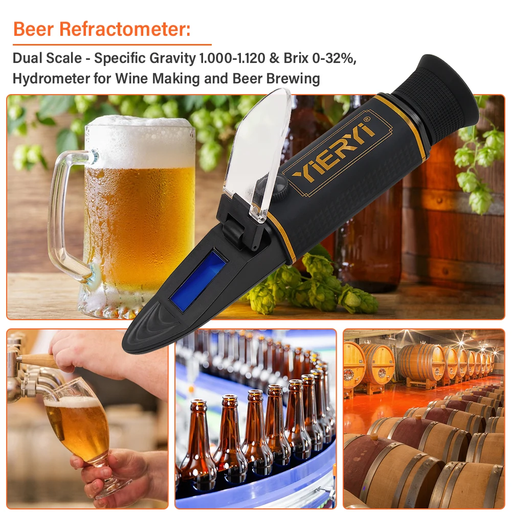 Yieryi réfractomètre de vin de mosto de bière Brix 0-32% gravité spécifique 1.000-1.120 hydromètre portable double échelle outil de brassage à domicile