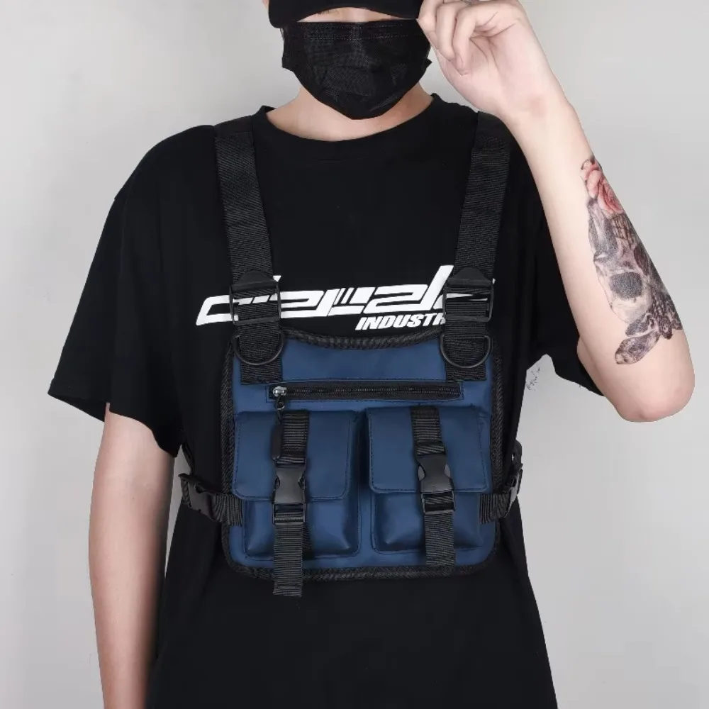 

High Quality Multi-pockets Running Vest Backpacks Unisex Phone Storage Hip Hop Streetwear Fashion Adjustable Chest Bag Camping