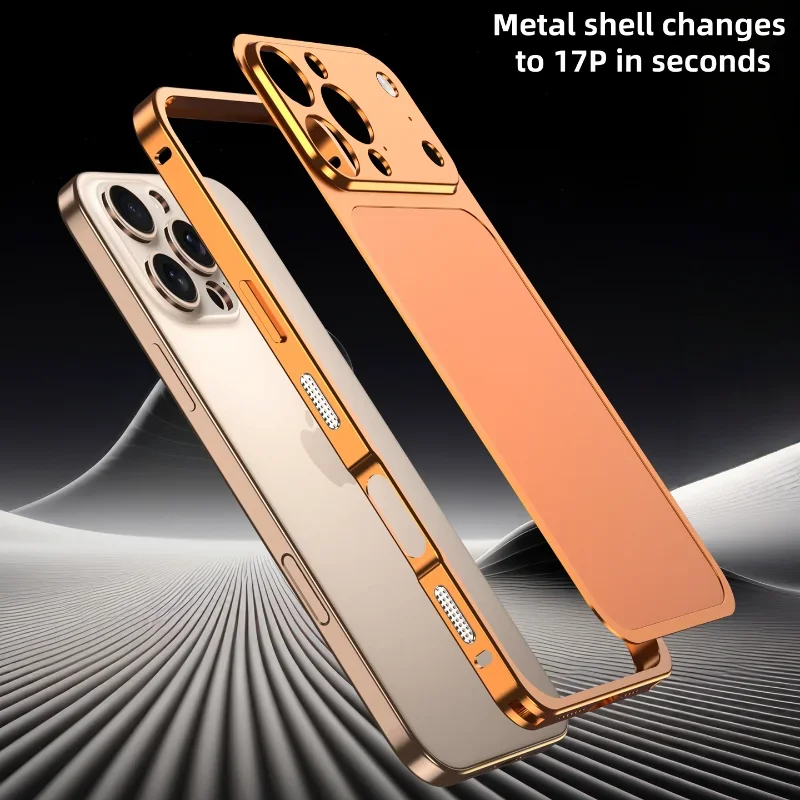 Original Color Alloy Frame Case For 13 15 14 16 Pro/Pro Max Instant Upgrade 17Pro/Pro Max Large Window Backplane Anti-Drop Cover