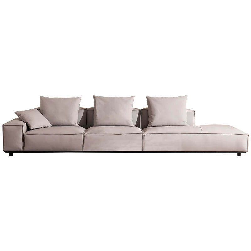 Italian minimalist cowhide sofa with a single armrest of 3.4 meters, customized for four people in a down living room