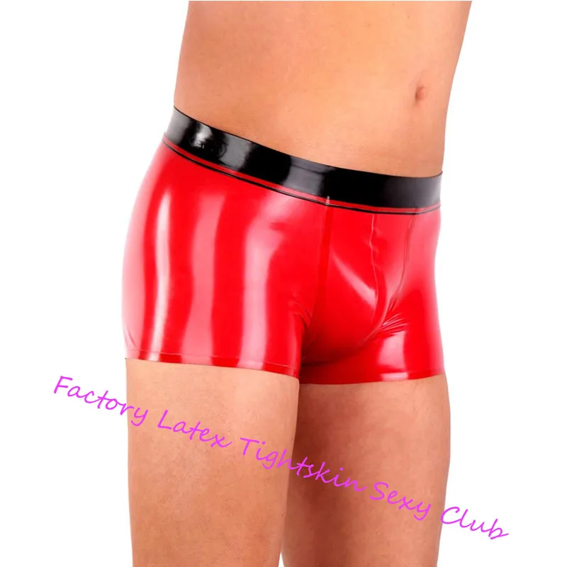 Latex Broek Rubber Boxer Rood Met Zwarte Slipje Ondergoed Broek Party Club Wear Kostuum (Geen Zip)