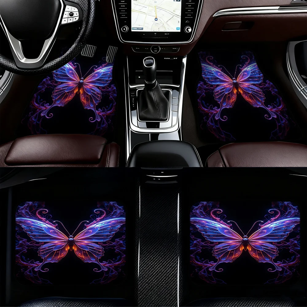 Set Of 4 Car Floor Mats, Perfect For Suvs Or Crossovers, Featuring A Whimsical Butterfly Art Design That Makes Cleaning Easy And