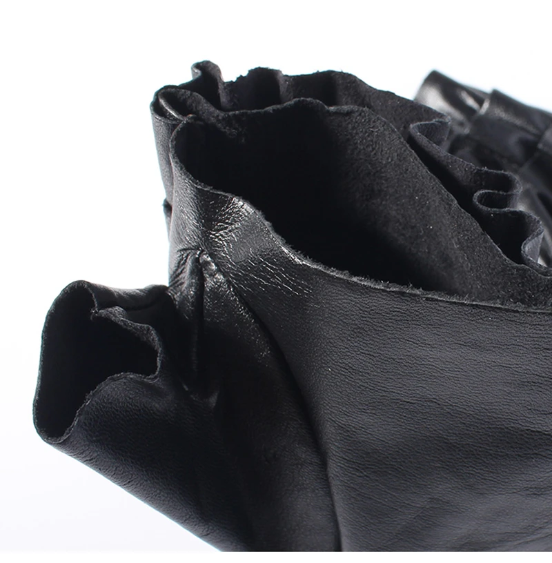 GOURS Winter Real Leather Gloves Women Black Fashion Genuine Goatskin Fingerless Unlined Gloves Streetwear Driving Soft GSL062