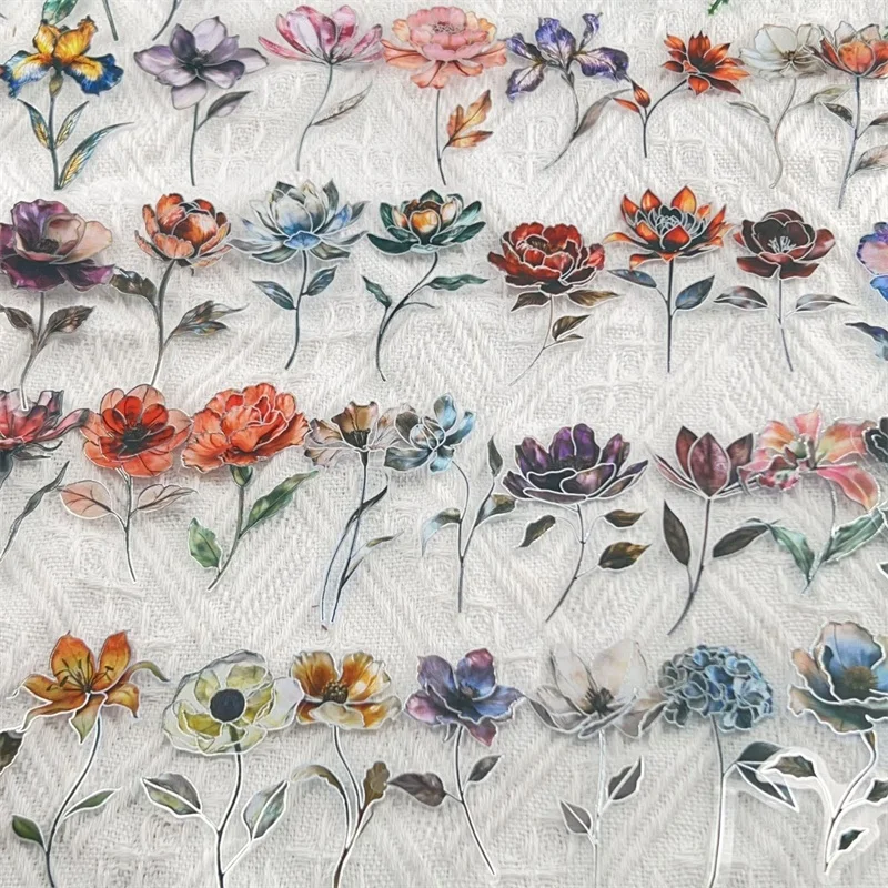 

50PCS Hot Silver Flower PET Sticker Aesthetic Decoration Scrapbooking Stationery DIY Hand Accounting Supplies for Kids