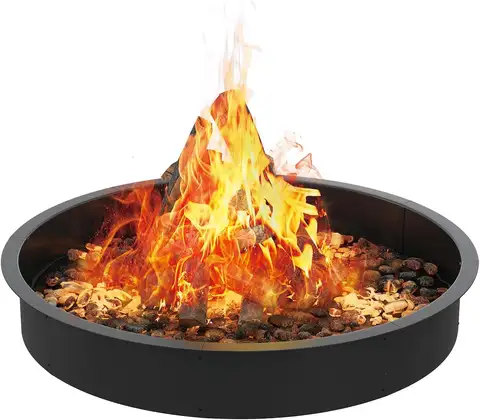 60 Inch Smokeless Fire Pit, Made of Carbon Steel, Outdoor Round Garden Fire Pit with Ventilation Holes, DIY Campfire Ring, Su
