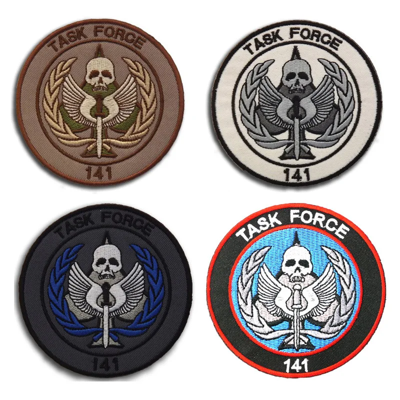 Skull Embroidered Patches Call of Missio n Task Force 141 Armband Patch Military Hook&Loop Sewing Stickers Backpack Applique