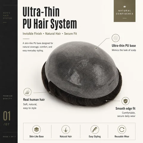 Beeos 6 inches 0.06mm Hair System Men Replacement Systems Super Thin Skin Men Toupee Protesis Capilar Hombre Pelo Humano