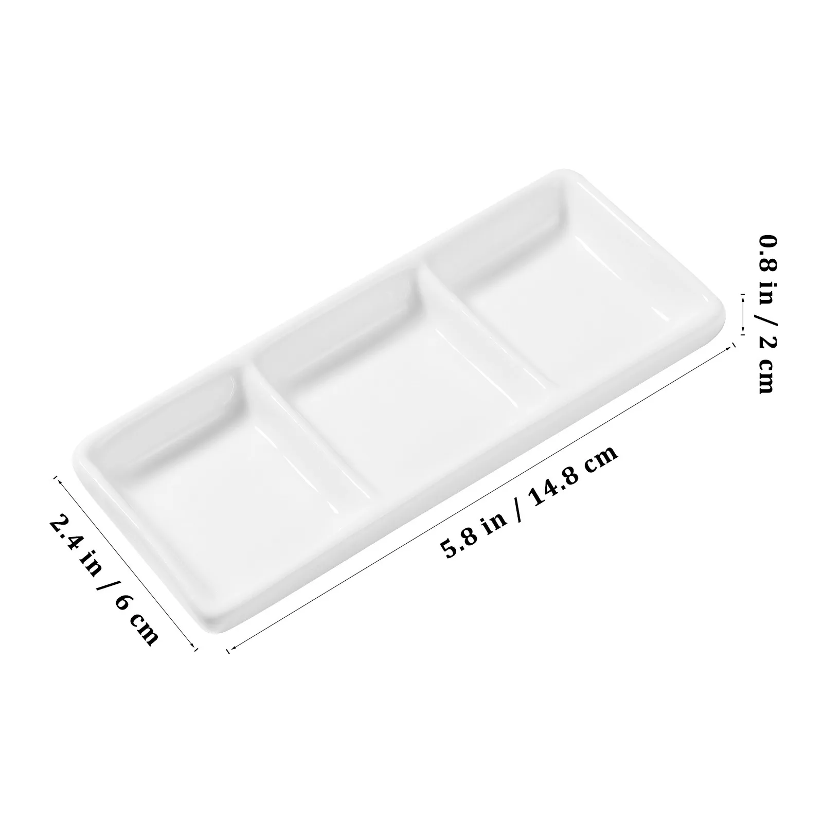 2Pcs Rectangular Three Compartment Appetizer Serving Tray Ceramic Sauce Dip Spice Dish Tray for Party Catering Picnics Weddings