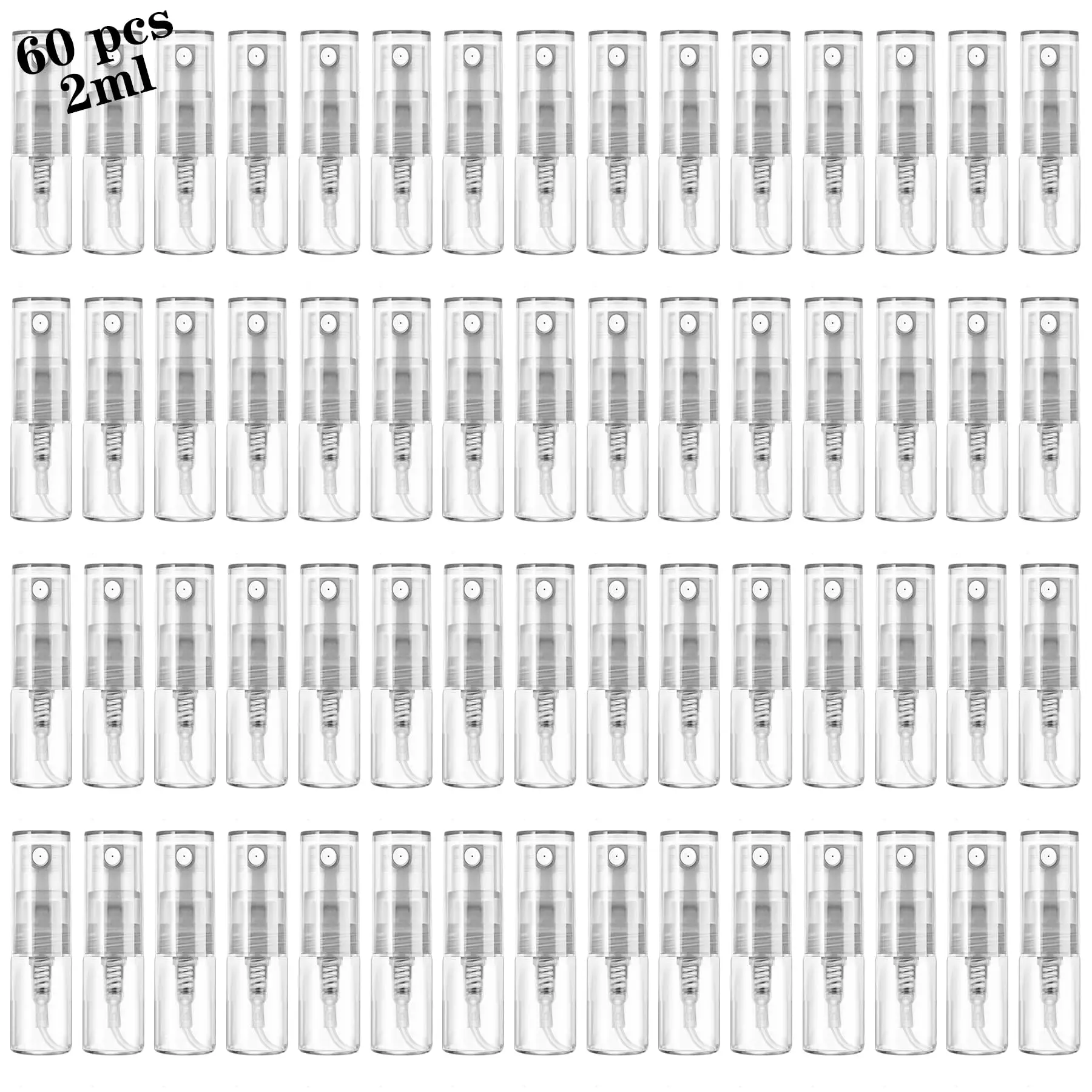 60Pcs Mini Spray Bottle 2ml Refillable Glass Spray Bottle Perfume Atomizer Container for Travel/Essential Oils/Perfume