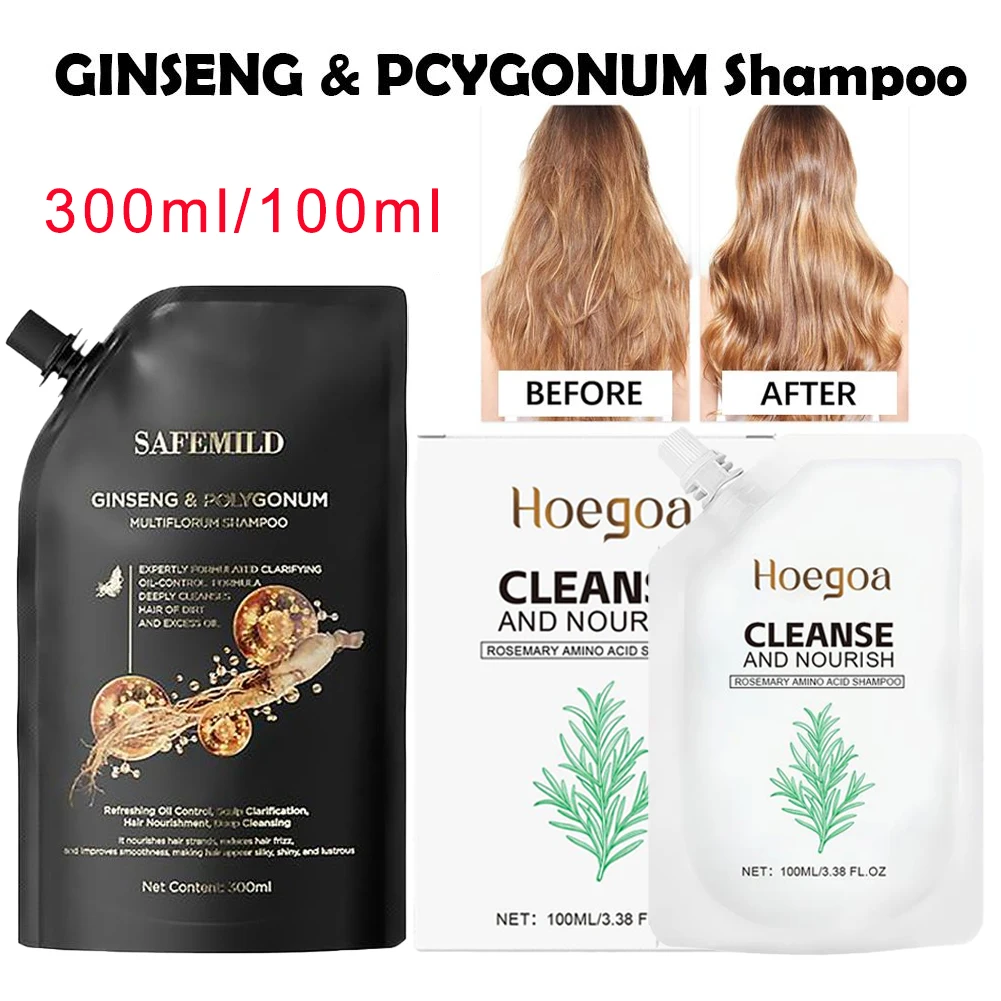 Champú de Ganoderma Negro y Polygonum Multiflorum con Ginseng, Repara, Nutre, Suaviza, Hidrata y Cuida el Cuero Cabelludo, 100ml/300ml