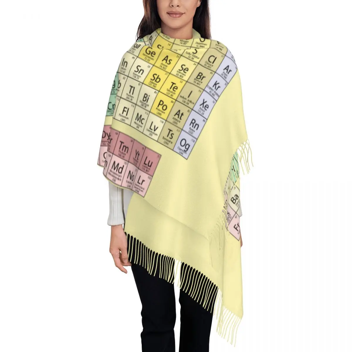 

Elements Periodic Table Scarf with Long Tassel Warm Soft Shawls Wrpas Unisex Printed Headwear Scarves Autumn Bufanda Mujer