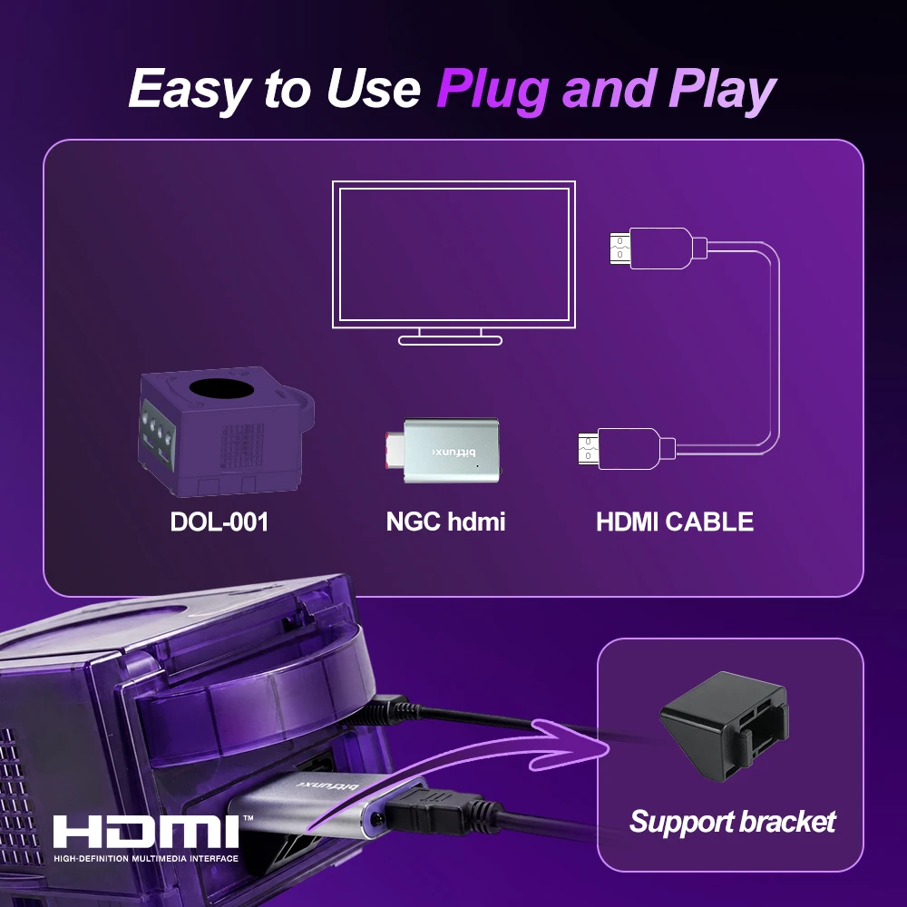 Bitfunx GC Vídeo HDMI ™ Adaptador Digital AV a HDMI ™ GC2HD para consola de juegos Nintendo Gamecube NGC DOL-001