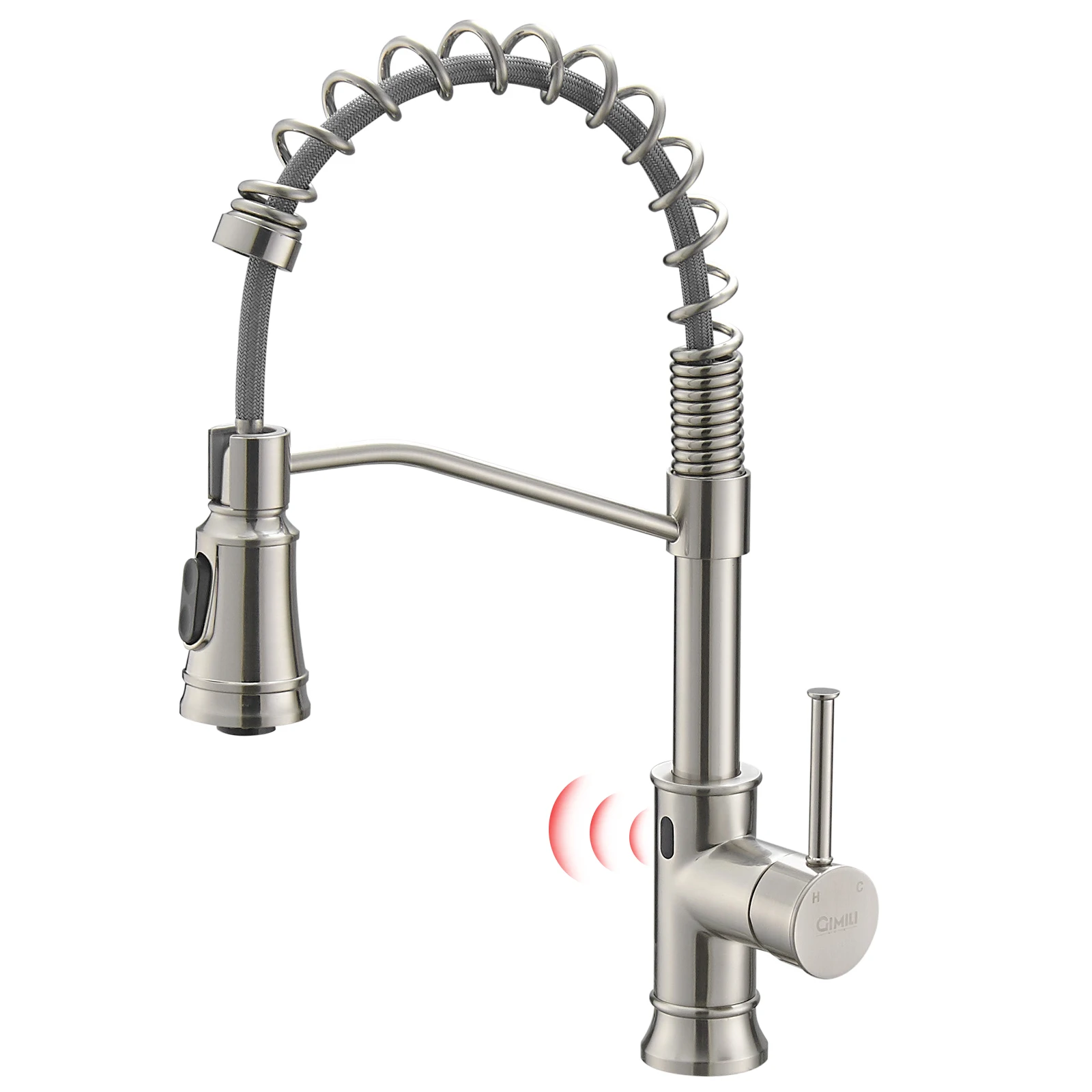 FLG Kitchen Faucet with Pull Down Sprayer High Arc Single Handle Spring Kitchen Sink  Brushed Nickel Modern Kitchen Faucets