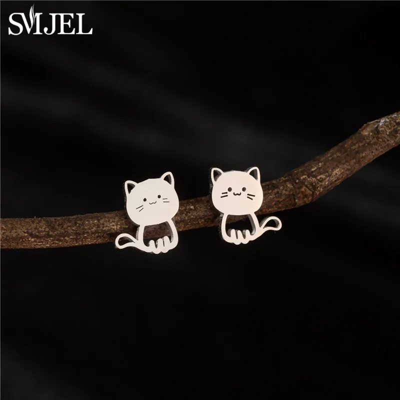 2025 neue Lustige Glückliche Kitty Ohrstecker für Mädchen Mode Niedlichen Tier Katze Ohrringe Silber Farbe Kätzchen Schmuck Großhandel