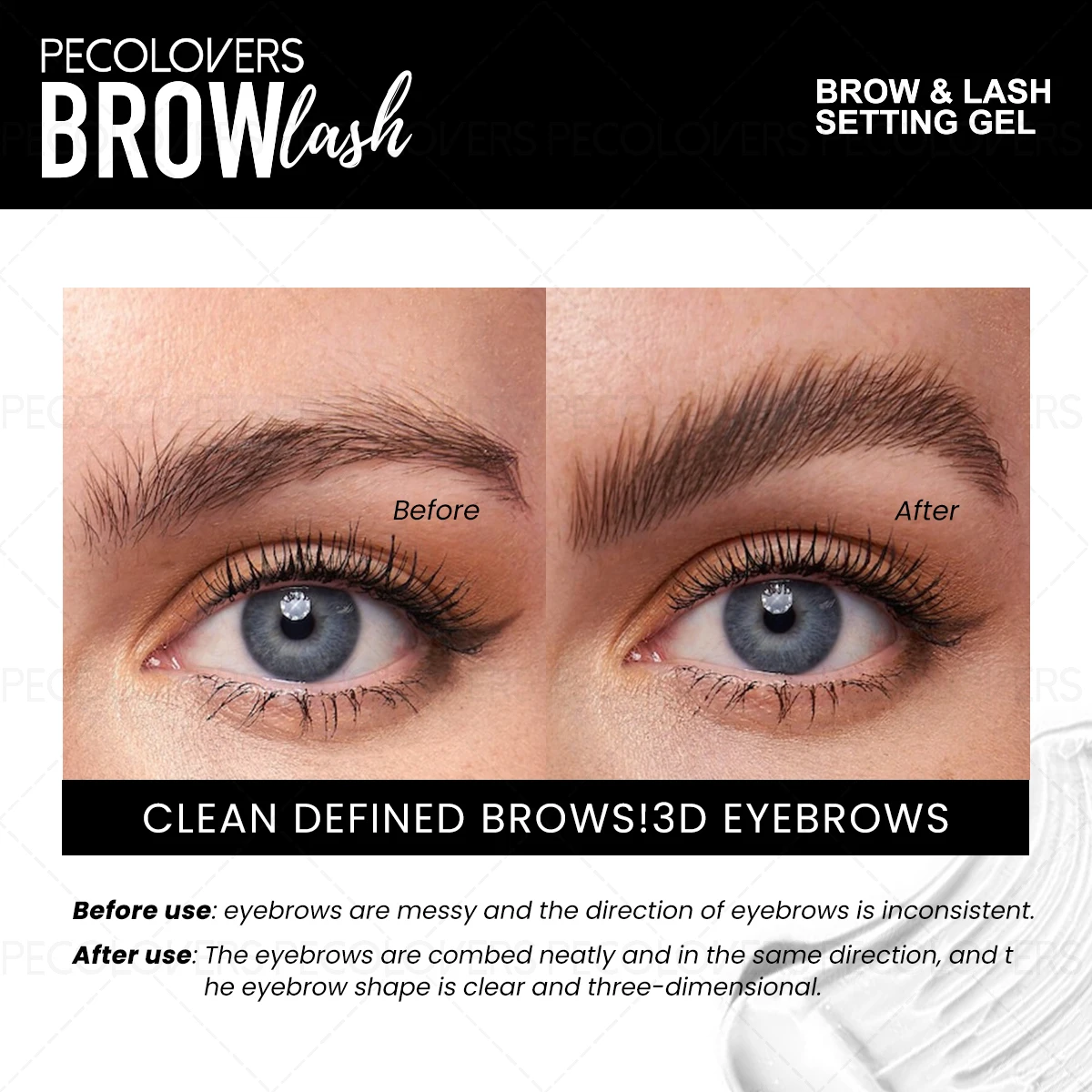 1PC Transparent Brow Gel with Brush, Strong Hold, Waterproof and Sweat-proof, Natural 3D Contouring, Gentle Formula