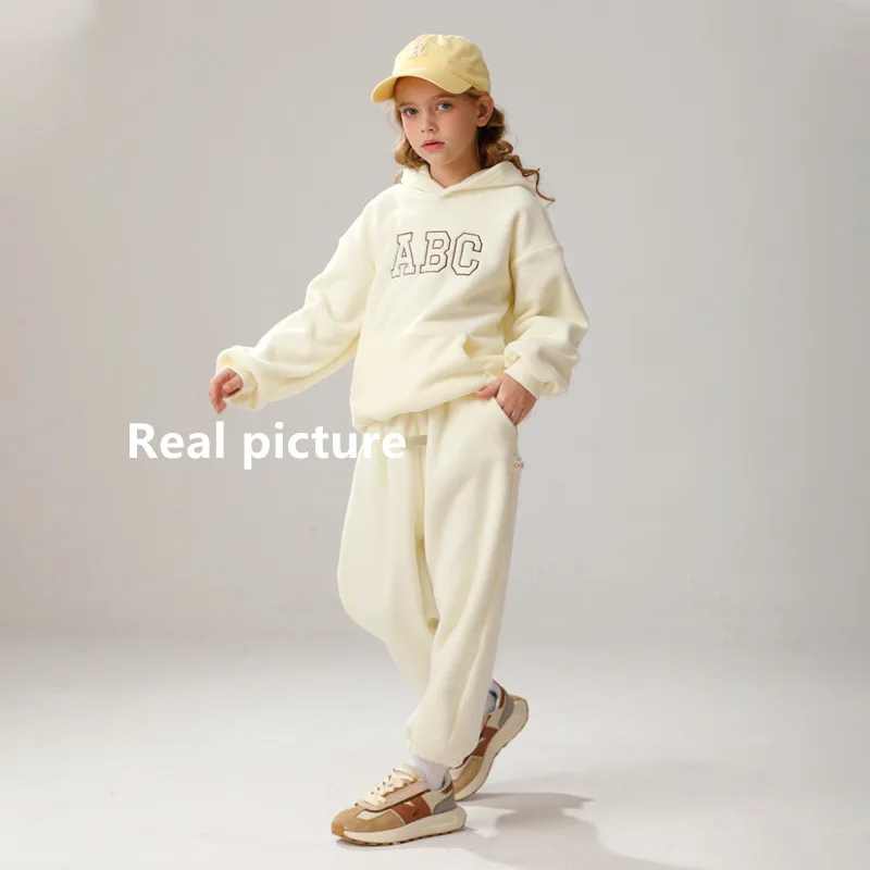 ベビーフリーススウェットシャツとパンツセット,長袖,暖かい服,厚手のベルベットスーツ,子供服,冬の衣装,プラス,2個,新しい2023