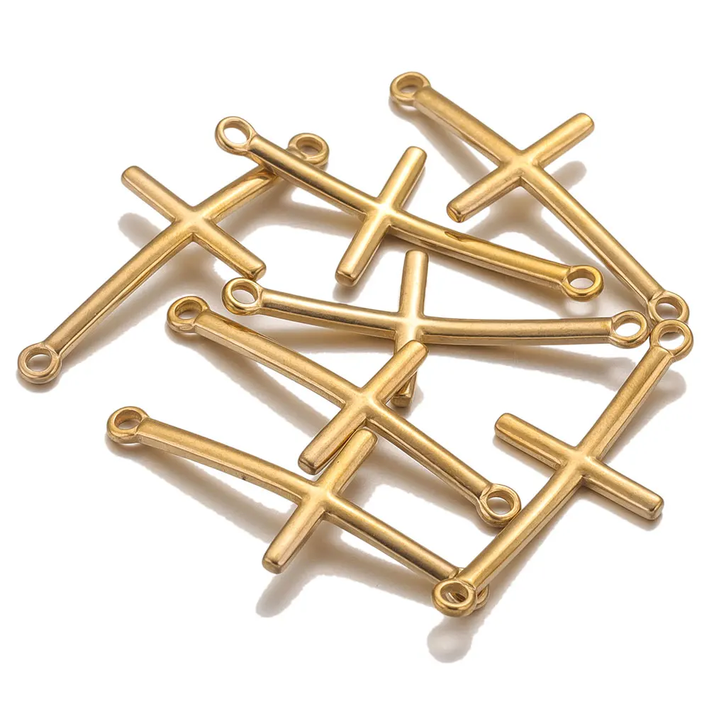 10pcs Stainless Steel Gold Plated Curved Cross Pendant Double Hole Connectors for DIY Bracelet Charms for Jewelry Making Bulk