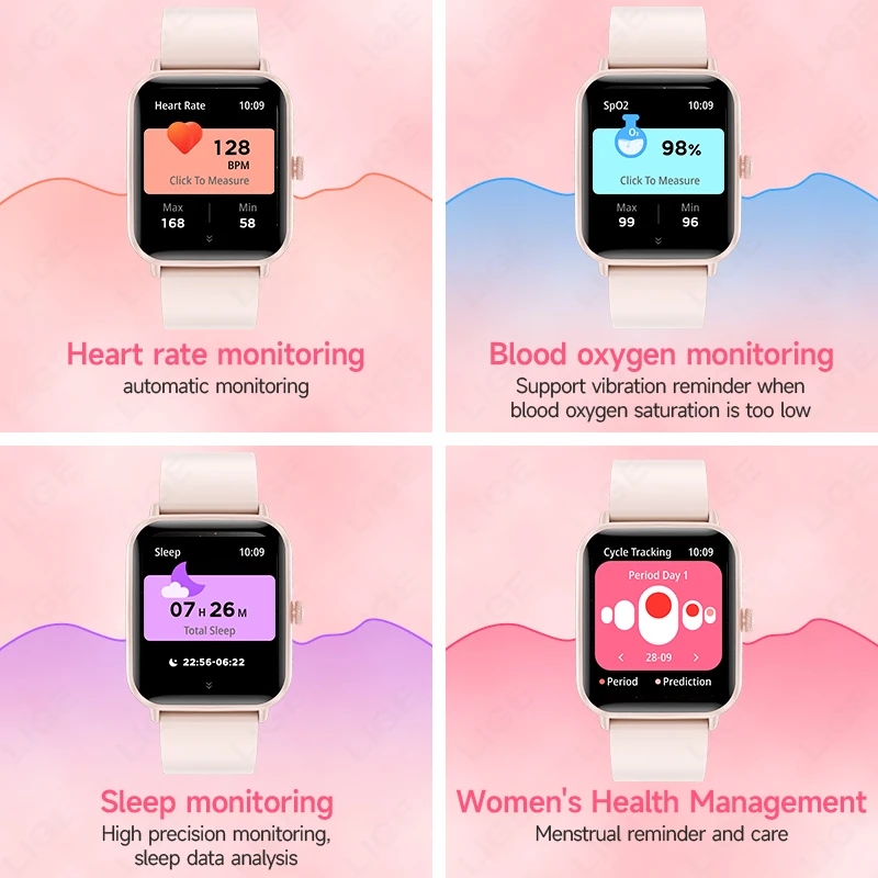 LIGE New Smart Watch Women Full Touch Screen Sport Fitness Watches IP68 Waterproof Bluetooth Call Smartwatch Men for Android iOS