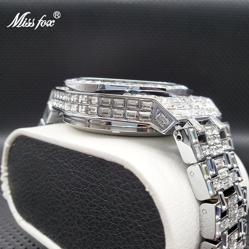 Relógio esqueleto de luxo com baguette bezel pulseira mecânica masculino relógios de pulso marca superior diamante gelo fora novos relógios