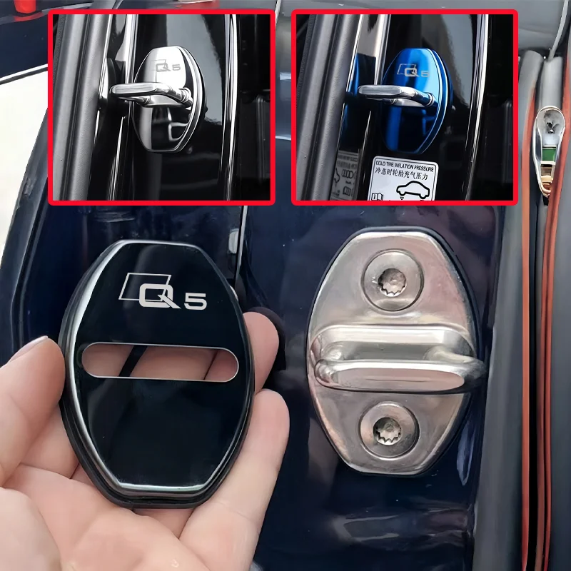 Car Styling Stainless Steel Protective Case Door Lock Caps for Audi Q5 Logo 3D Stickers 4pcs Cover Anti-scratched Decoration