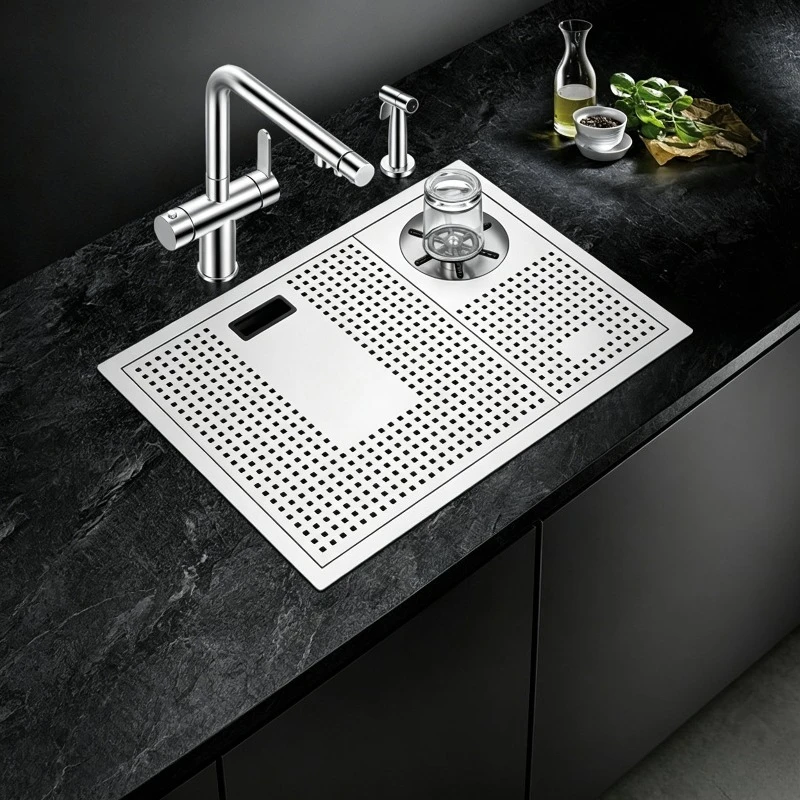 

ASRAS Stainless Steel High Pressure Automatic Cup Washer Sink Set for Milk Tea Shop Coffee Bar Counter Small Single Sink