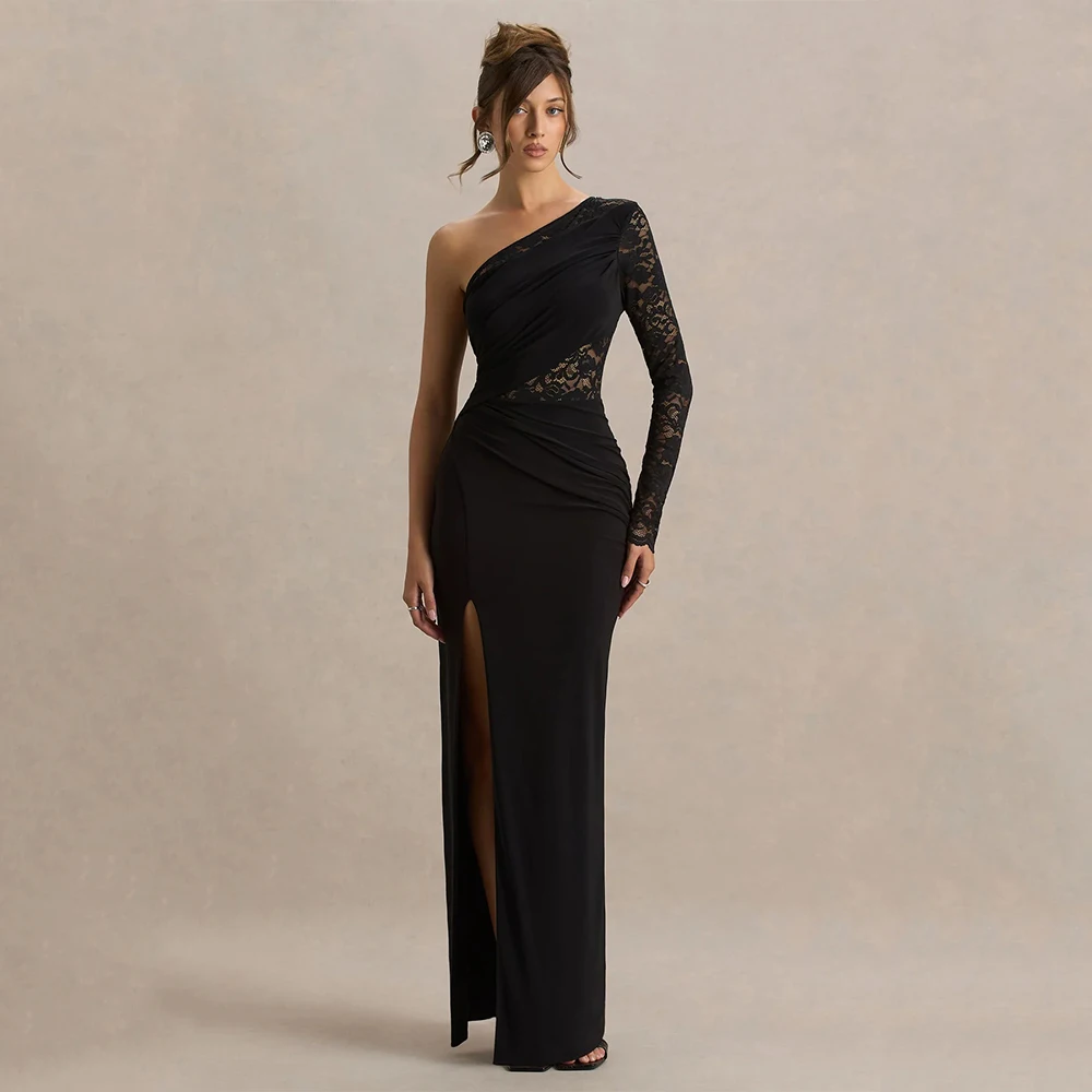 

Классическое элегантное вечернее платье мечты, джерси для длиной до пола, платье для выпускного на одно плечо, кружевное платье русалки, Vestidos De Fiesta, по индивидуальному заказу