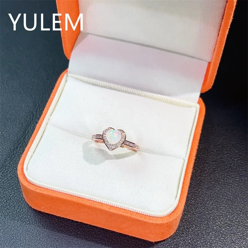 YULEM Natural Opal Heart Design 6x6mm Silver 925 Ring with Simple Design for Daily Wear
