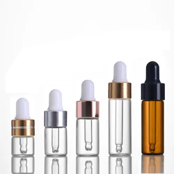 1 2 3 4 5ml Mini Dropper Bottles Oil Aromatherapy Bottles with Rose Gold Cap Reagent Pipettes   Bottles Transparent Bottle brown