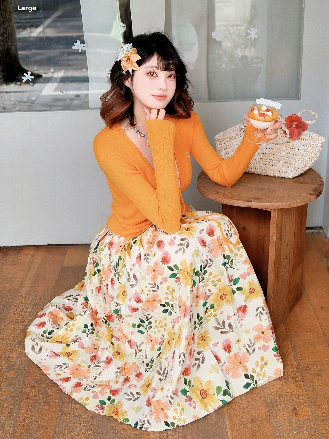 

Korean Style Floral Print Women's Skirt Set Spring 2026 New Arrival Breathable Long Dress High Waist V-Neck Loose Fit Fashion...