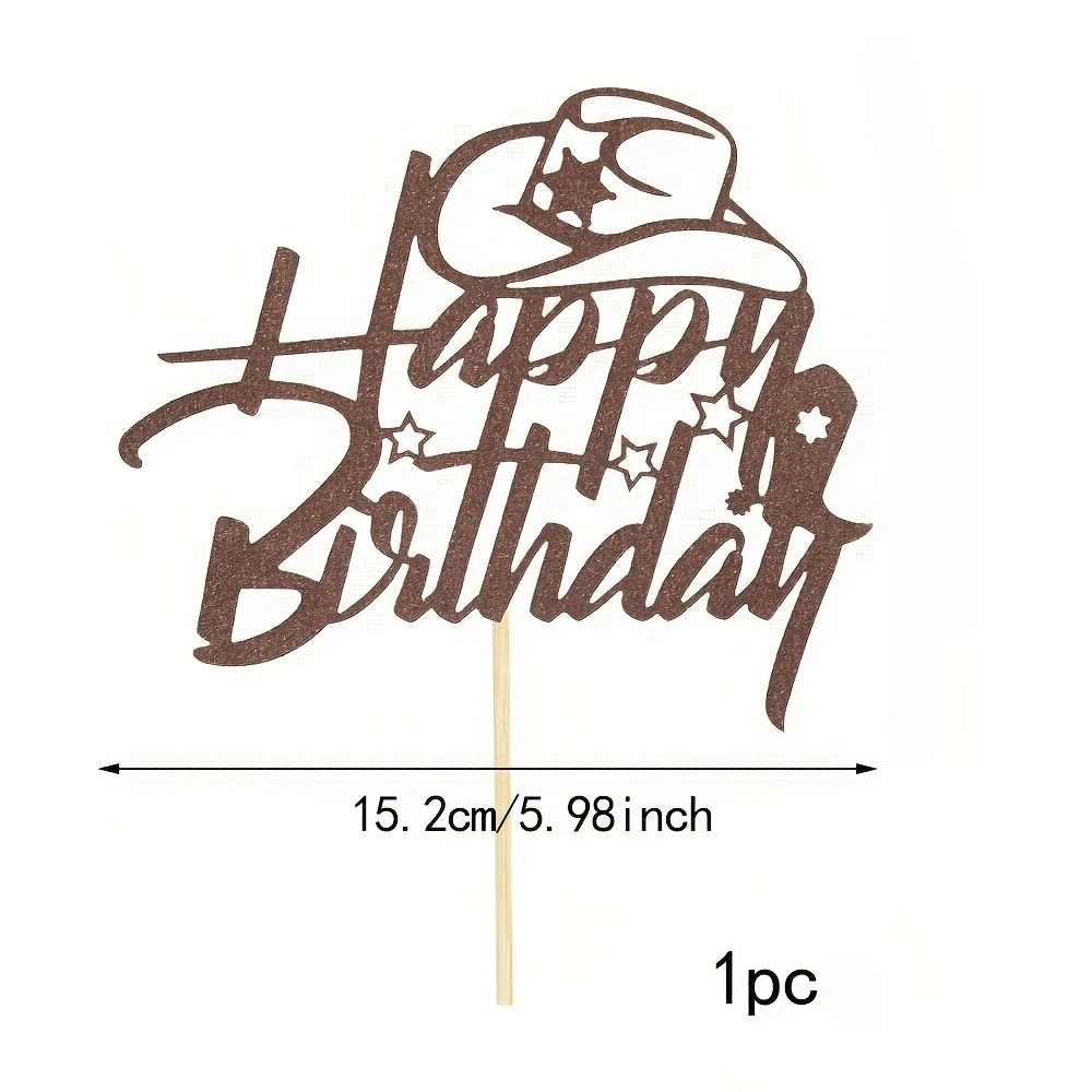 Brauner Glitzer Happy Birthday Tortenaufsatz, Western-Themen-Partydekoration für Männer und Frauen, Cowboy-Themen Geburtstagszubehör – Detail 2