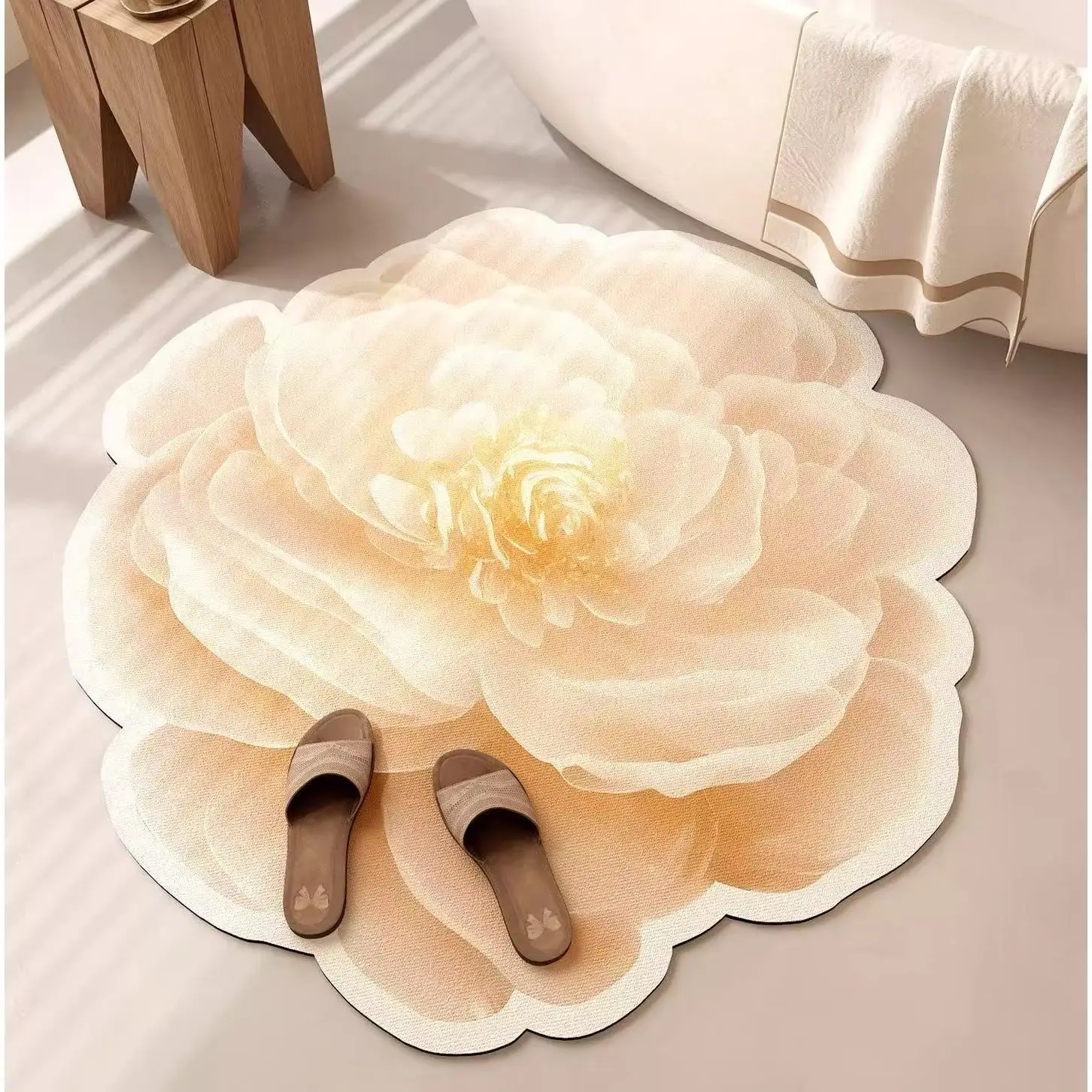 Irregular Rose Bathroom Mat, High-end Non Slip Floor Mat for Toilet Sink, Bathroom Decorative Diatomaceous Earth Absorbent Pad