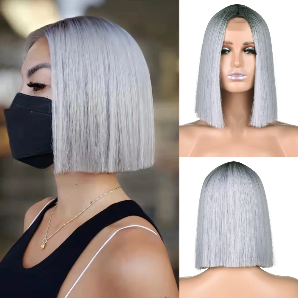 Kurze Gerade Bob Perücke Mit Mittleren Haar Synthetische Haar Spitze Perücken Für Frauen Hitze Beständig Cosplay Bob Perücke Schwarz Blonde braun