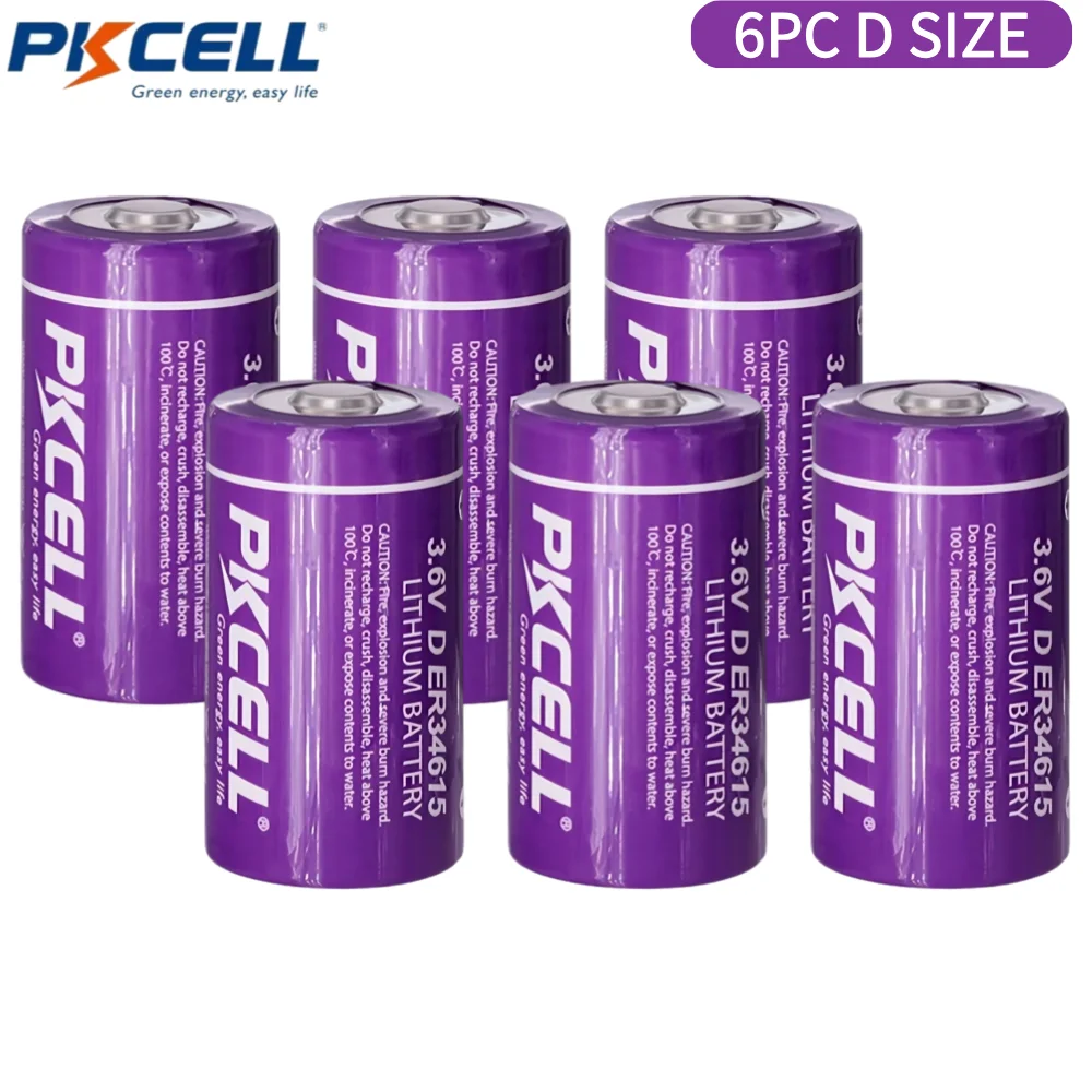 PKCELL 6PCS ER34615 D Cell Batteries 3.6V Lithium Battery 19000mah Non-Rechargeable Battery LS-33600 SB-D02 XL-205F for Meter