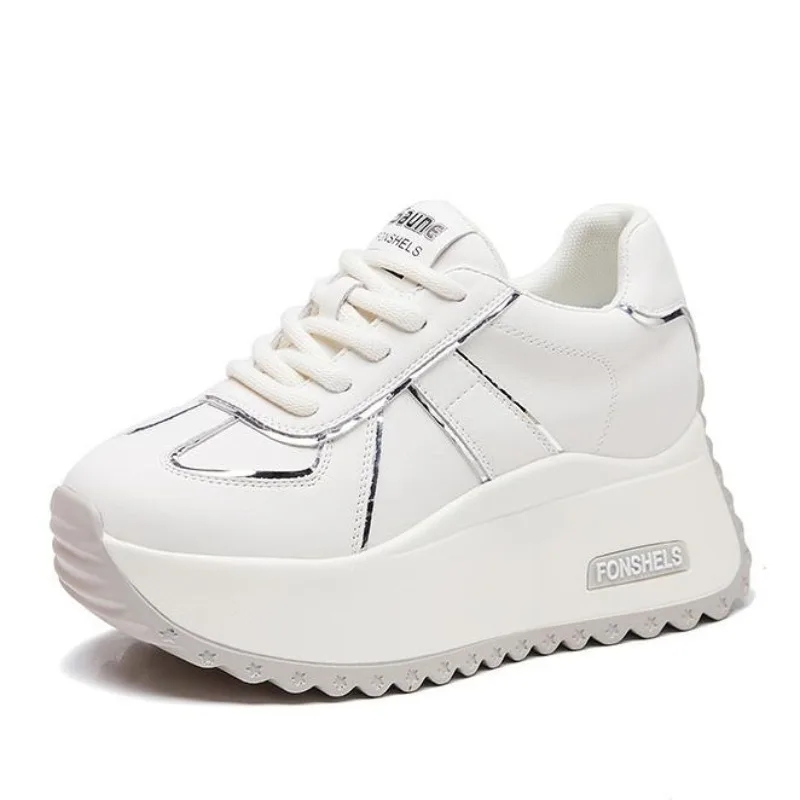 

Top quality 7CM 8.5CM Genuine Leather Spring Autumn Chunky Sneakers Breathable Casual Platform Wedge Flats Women Vulcanize Shoes