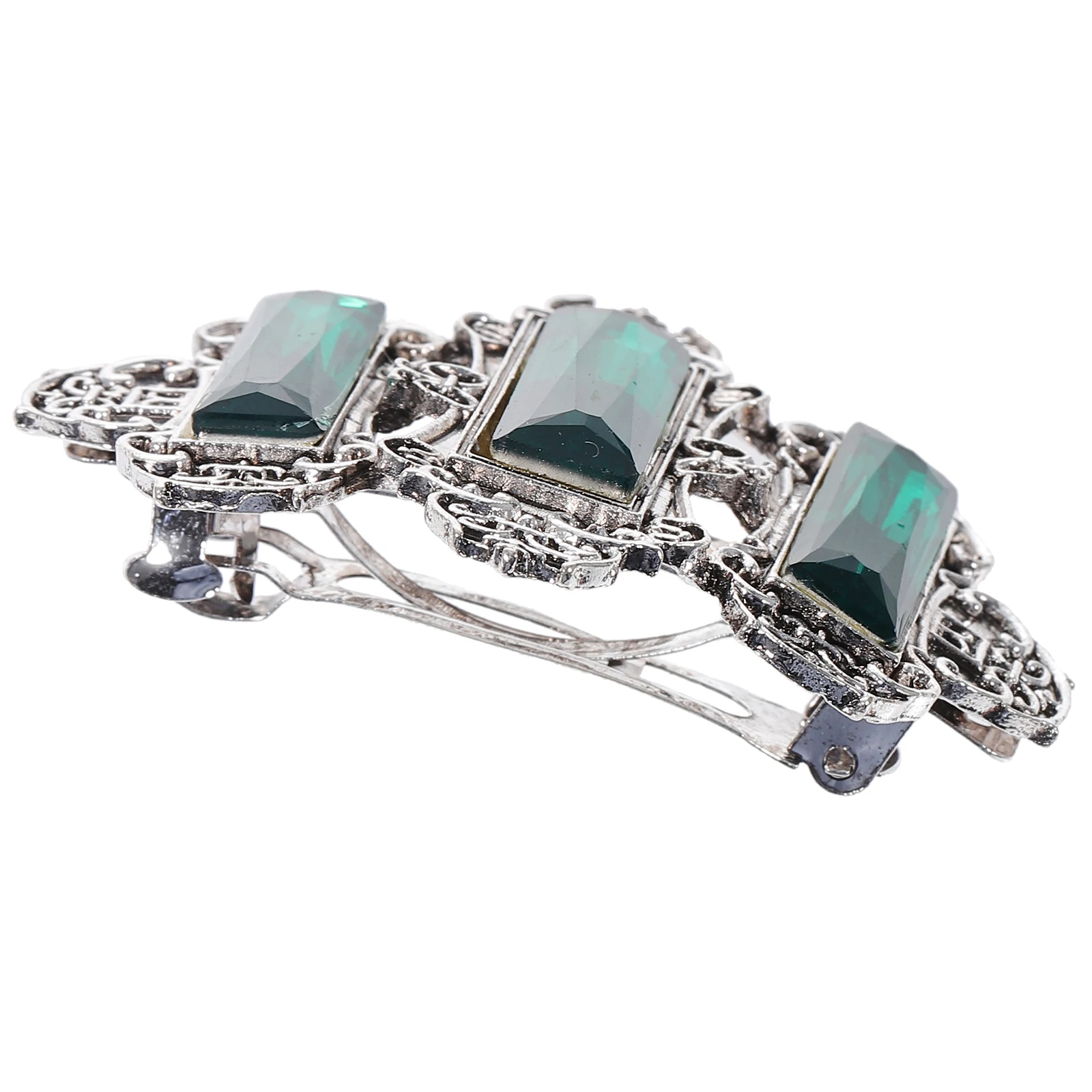 

1pc Alloy Antiquing Hair Clip Stylish Ponytail Clip Durable Fashion Hairpin For Daily Party Silver Green Lightweight Travel Hair