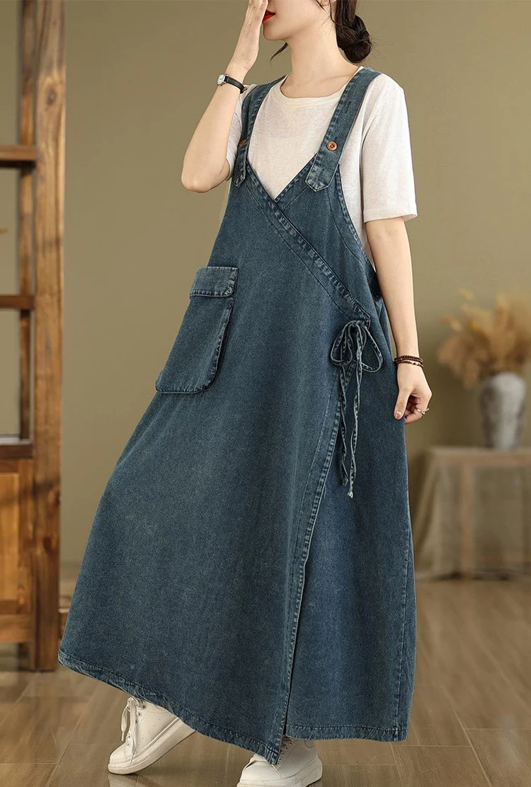 NYFS خمر حجم كبير فستان بحزام الدنيم بلون فضفاض حبال فستان طويل رداء Elbise موضة ربيع الخريف فستان المرأة #4