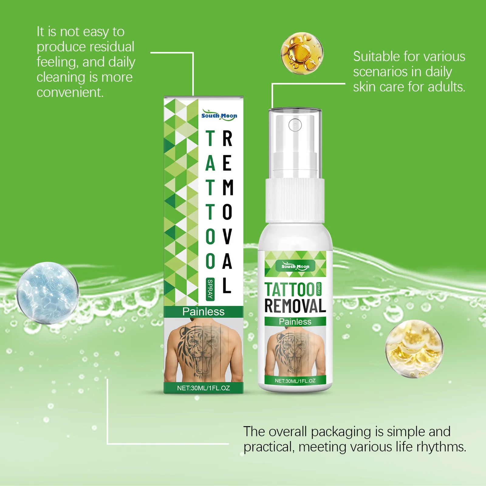 South Moon – Spray de soin pour l'élimination des tatouages, apaisant, réparateur de la douleur, prévention des dommages, soins post-sol, Kit d'huiles de traitement Permanent pour tatouage