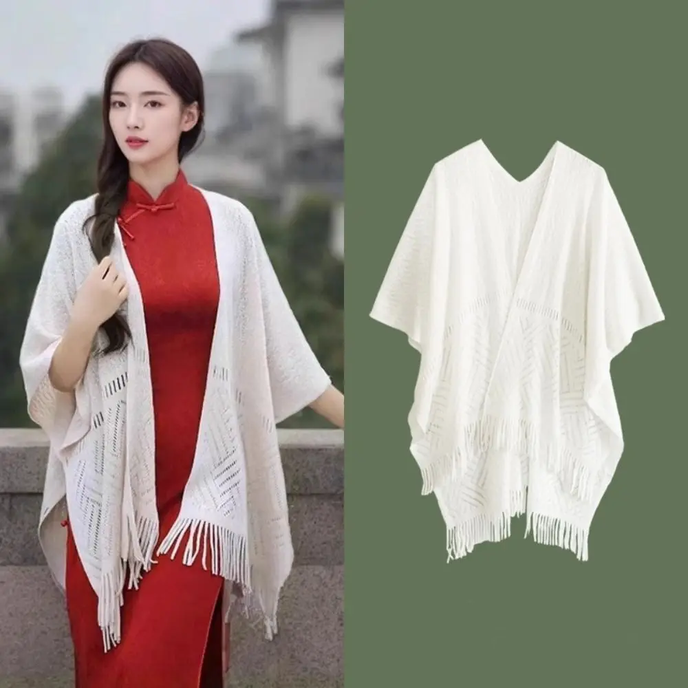 

Elegant Poncho Shawl Hollowed Out Ethnic Travel Photography Shawl Bohemian Style Air Conditioning Shawl