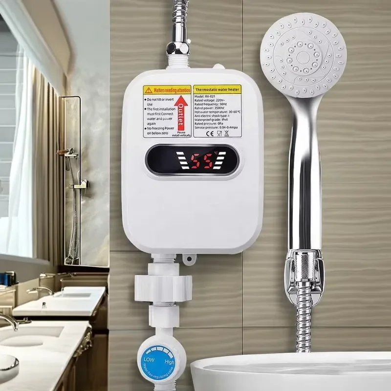 oem-odm対応、3500wの急速加熱、省エネ、設置が簡単、ポータブル式、タンクレス電気温水器、プラスチック製、英語表記