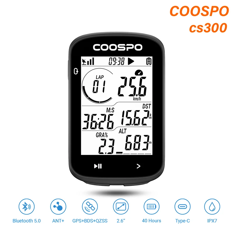 COOSPO CS300 GPS Bike Computer Cycle Wireless Speedometer Bicycle Digital Stopwatch Cycling Odometer Cycling Auto Large Display