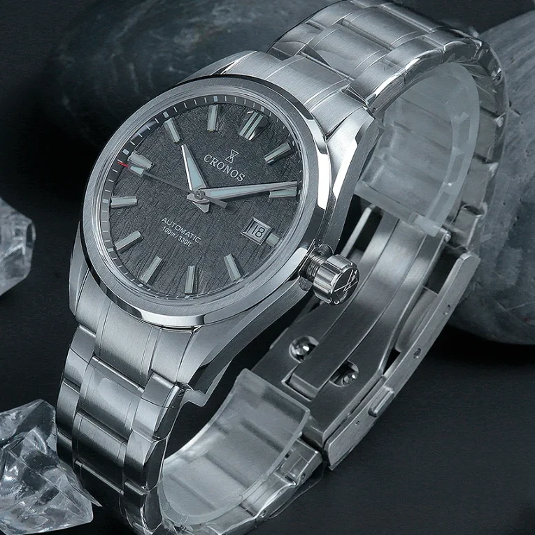 CRONOS Men Automatic Watch 39mm Pilot Mechanical Wristwatch Sapphire Mirror Diver 100M Waterproof BGW-9 Luminous PT5000