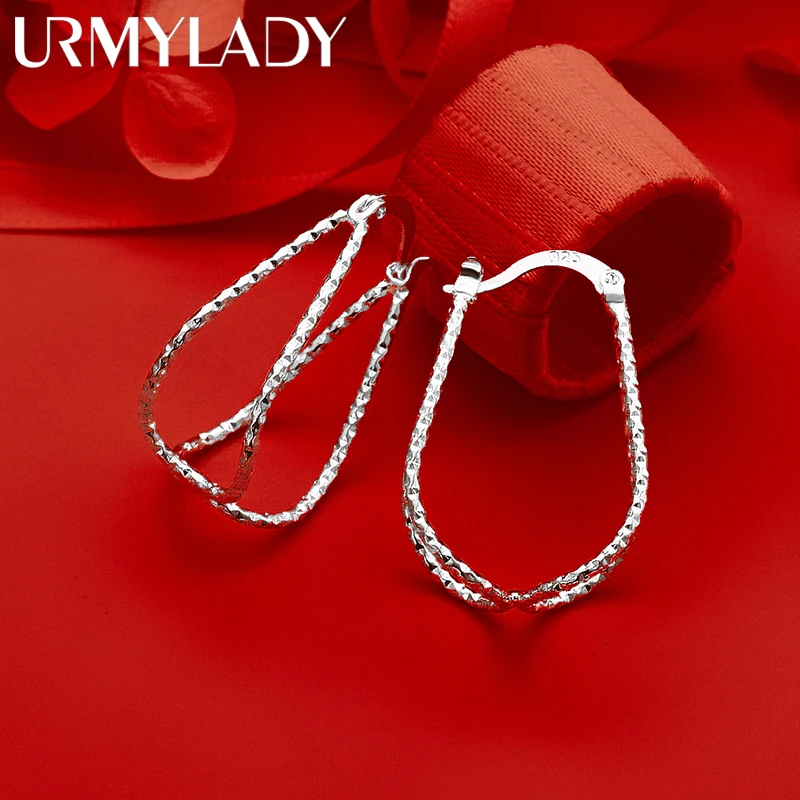 

URMYLADY 925 Sterling Silver Fine Hoop Earrings For Women Engagement Wedding Party Fashion Charm Jewelry