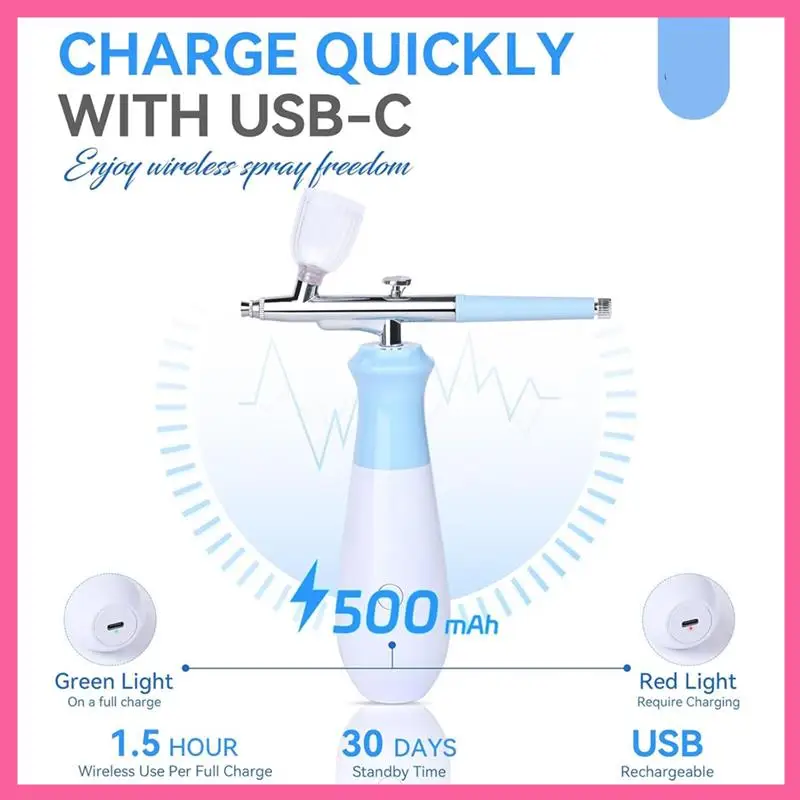

ABNM 25 PSI Airbrush Rechargeable Nail Machine 3 High-Pressure Modes Cordless Airbrush Kit For Nails Art With Cleaning Tools
